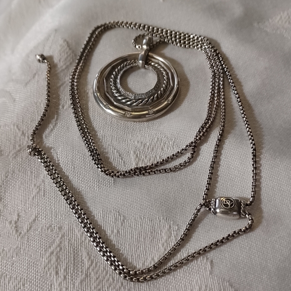 David Yurman Stax Medium Diamond Pendant Necklace, Sterling Silver - Picture 2 of 11